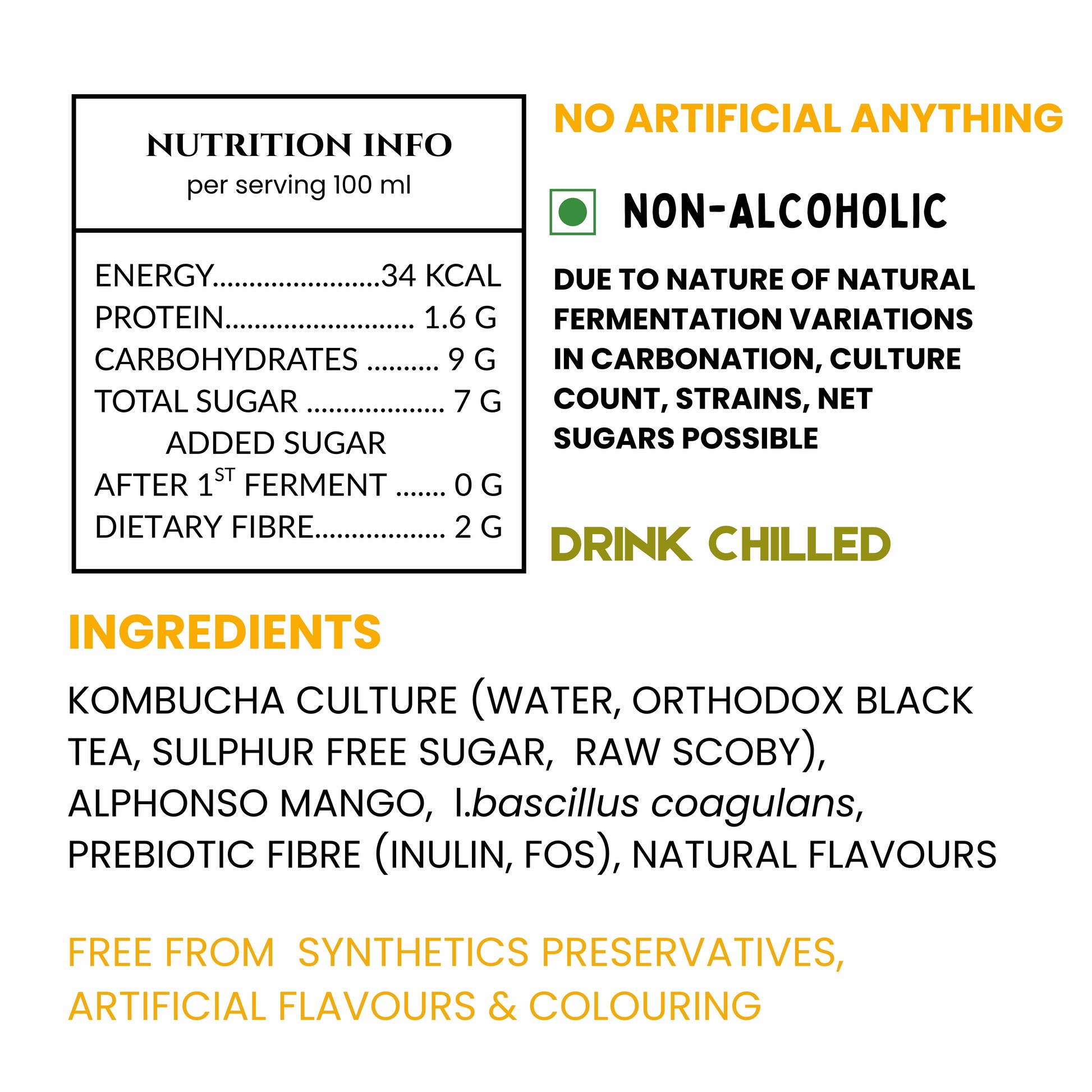 nutrition facts of mango kombucha by divs