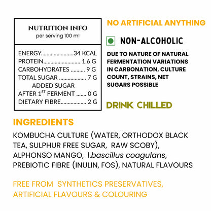 nutrition facts of mango kombucha by divs