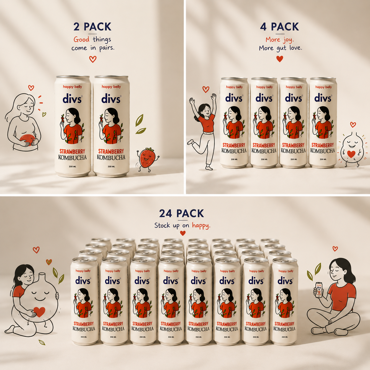 packs of strawberry kombucha by divs